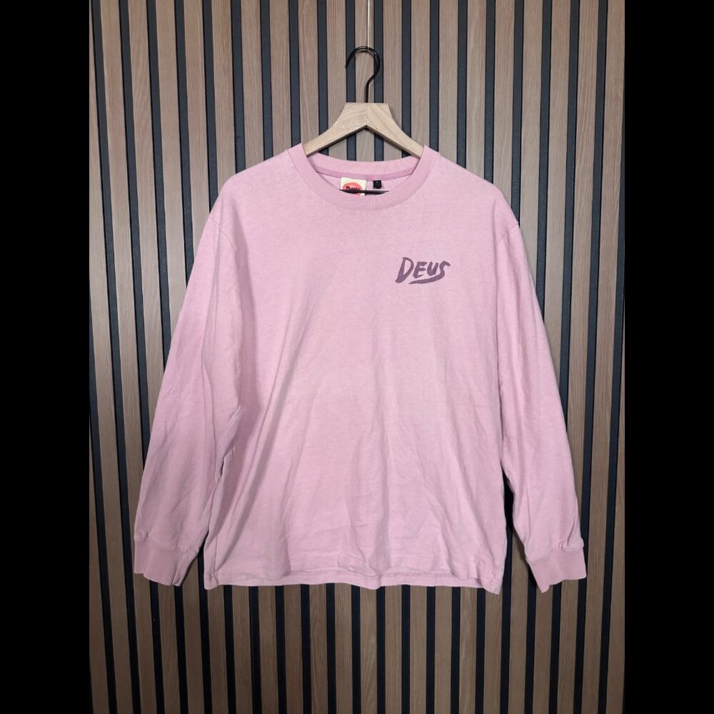 Dues Ex Machina T Shirt Large Womens Pink Long Sleeve Crewneck Graphic Logo Tee